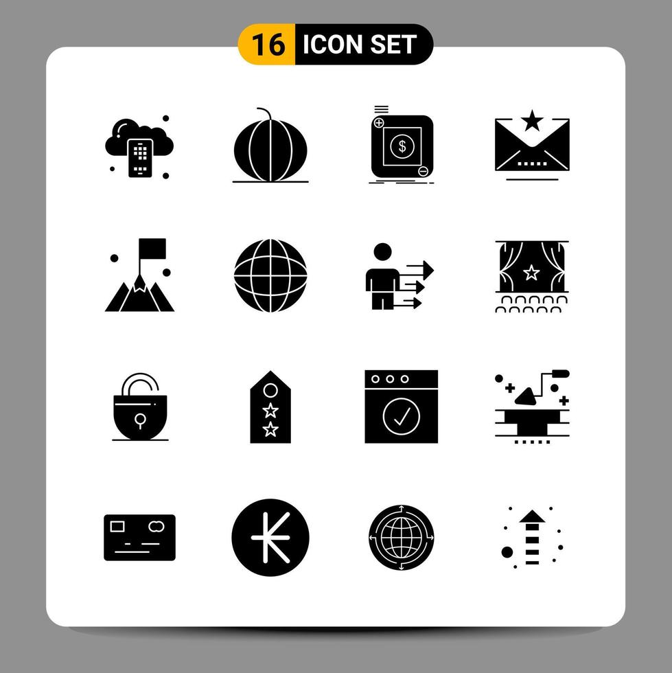 16 Black Icon Pack Glyph Symbols Signs for Responsive designs on white background 16 Icons Set vector