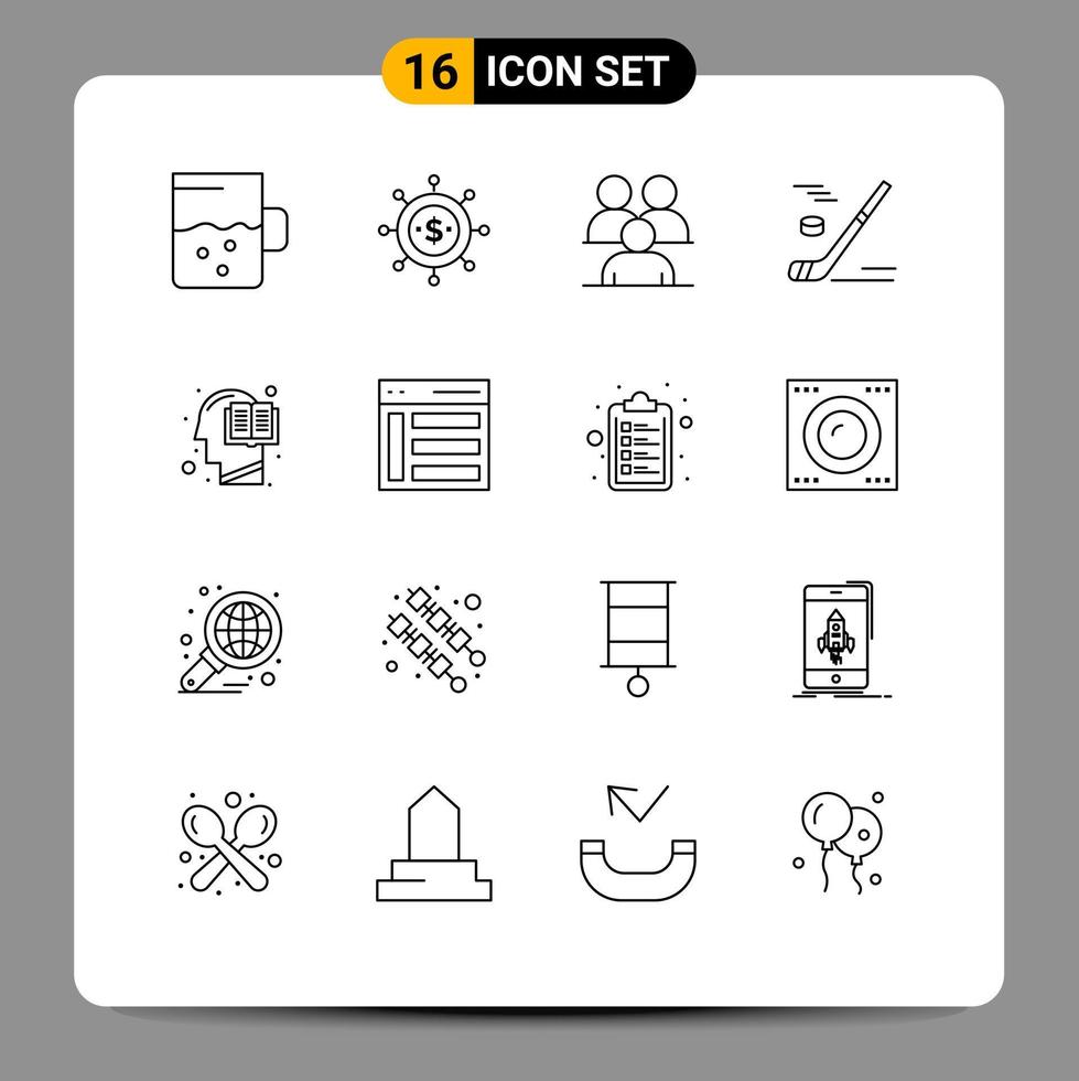 Outline Pack of 16 Universal Symbols of book snow conference winter hockey Editable Vector Design Elements