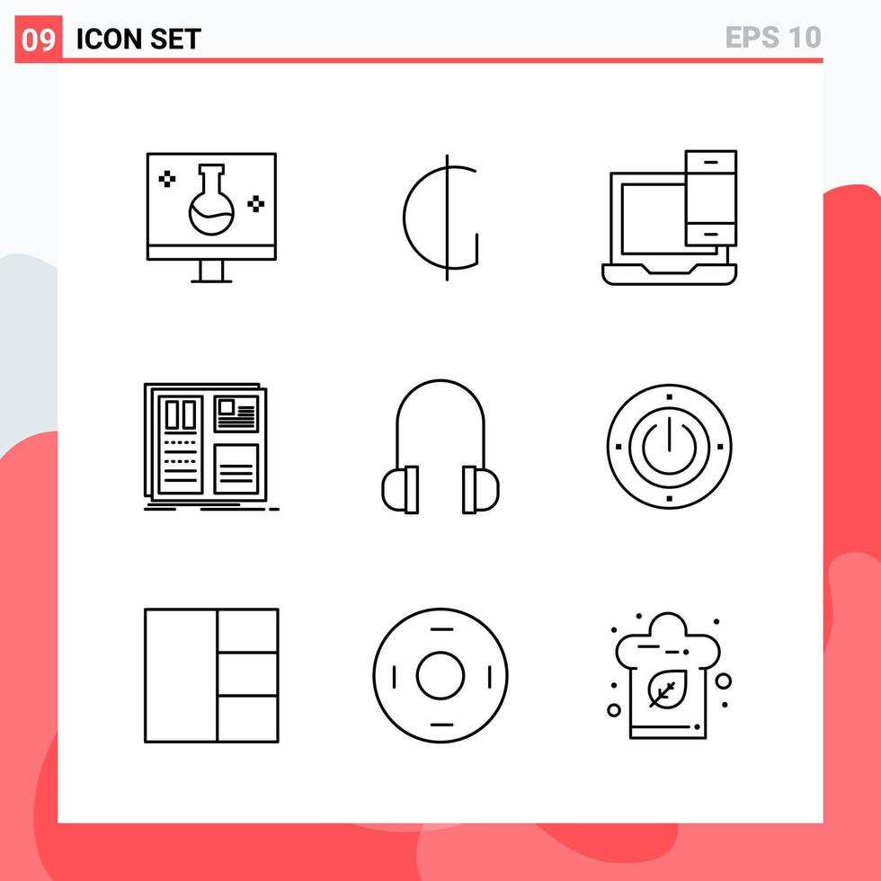 colección de 9 iconos vectoriales en estilo de línea símbolos de esquema modernos para web y signo de icono de línea móvil aislado en fondo blanco 9 iconos vector