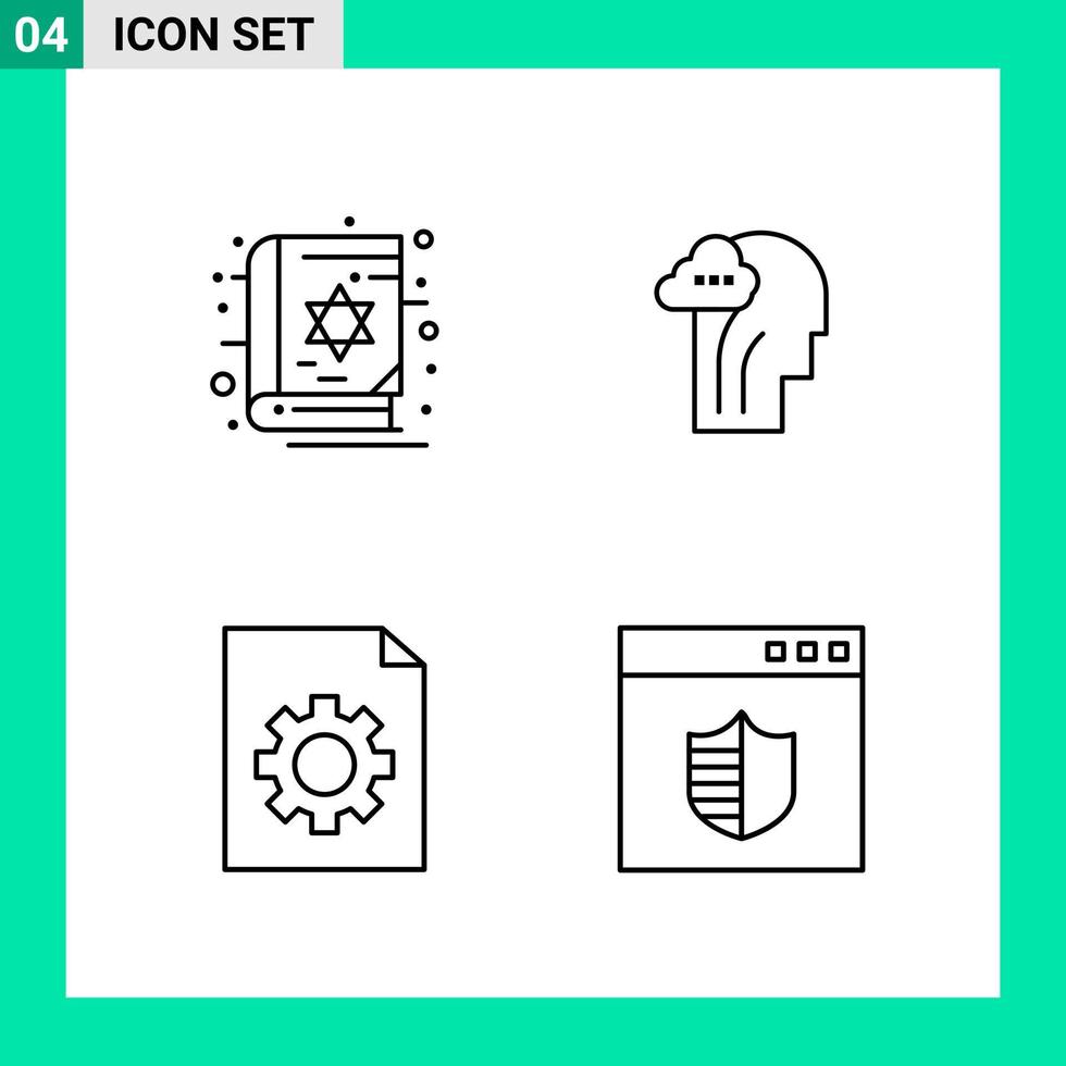 paquete de 4 iconos de estilo de línea establece símbolos de esquema para imprimir signos creativos aislados en fondo blanco 4 conjunto de iconos vector