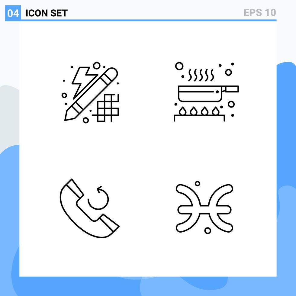 iconos de estilo moderno de 4 líneas delinean símbolos para uso general signo de icono de línea creativa aislado en fondo blanco paquete de 4 iconos vector
