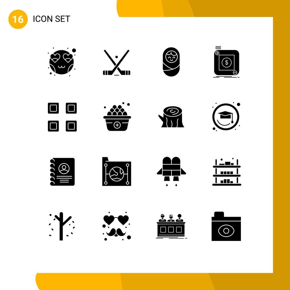 Pictogram Set of 16 Simple Solid Glyphs of layout mobile sticks application store Editable Vector Design Elements