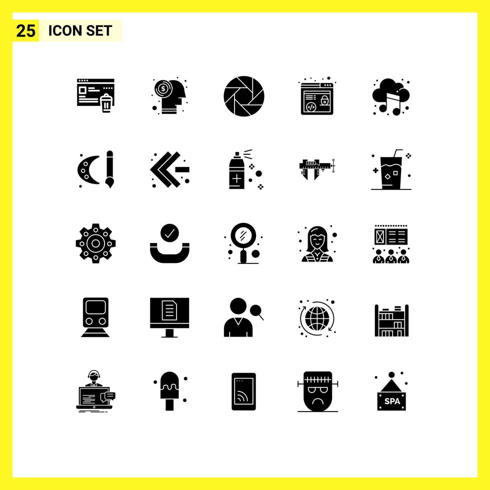 25 Universal Solid Glyph Signs Symbols of music audio aperture browser seo http Editable Vector Design Elements