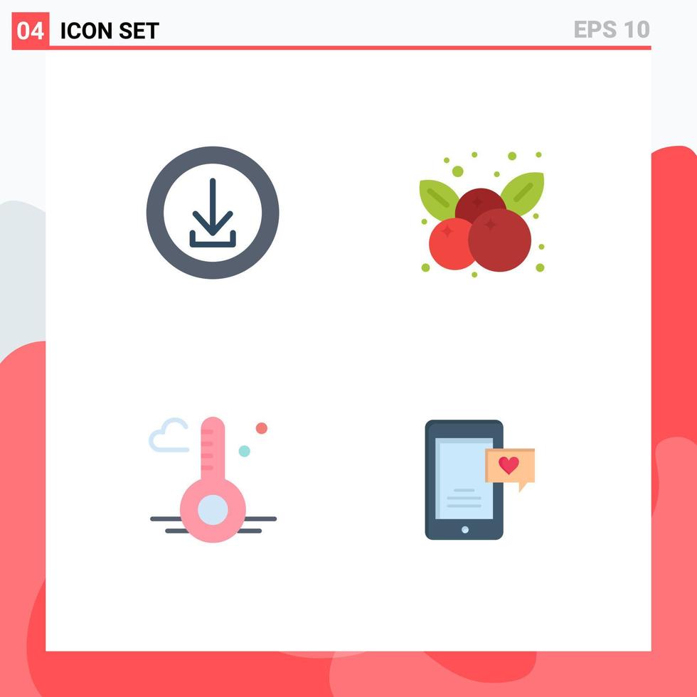 Modern Set of 4 Flat Icons Pictograph of apps temperature store fruit weather Editable Vector Design Elements