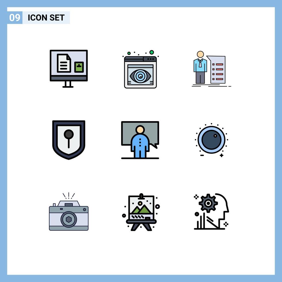 Stock Vector Icon Pack of 9 Line Signs and Symbols for conference security browser location meeting Editable Vector Design Elements
