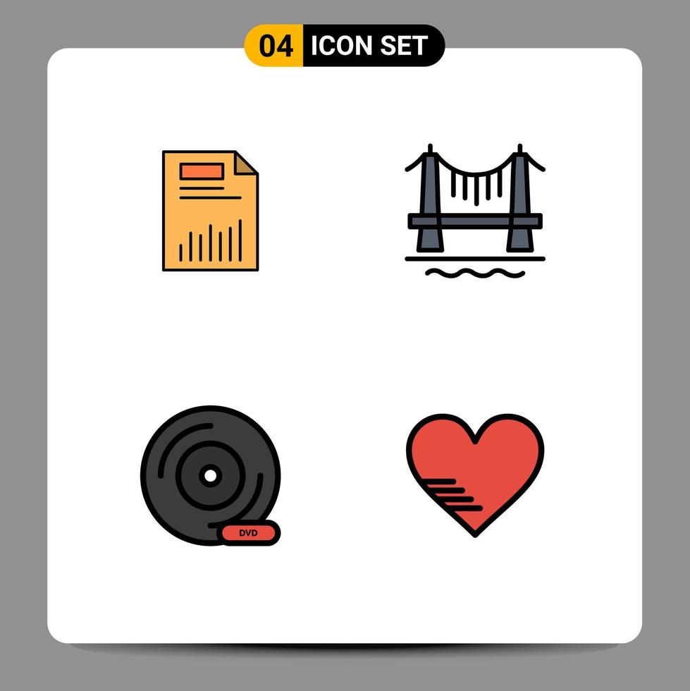 Group of 4 Modern Filledline Flat Colors Set for document city finance statistics cd Editable Vector Design Elements