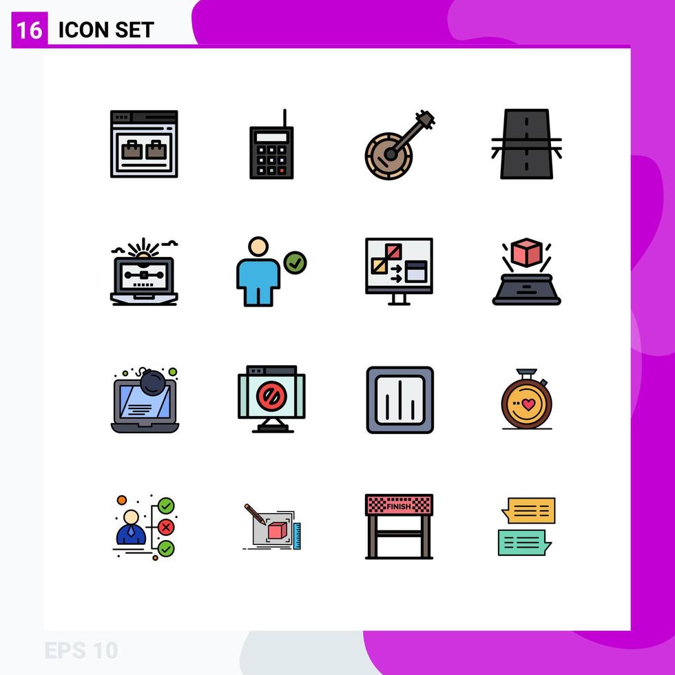User Interface Pack of 16 Basic Flat Color Filled Lines of creative bridge talkie sound instrument Editable Creative Vector Design Elements