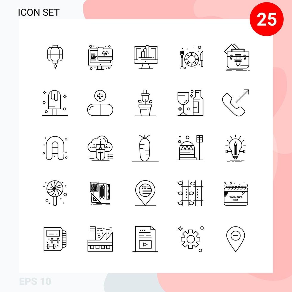 Vector Pack of 25 Icons in Line Style Creative Outline Pack isolated on White Background for Web and Mobile