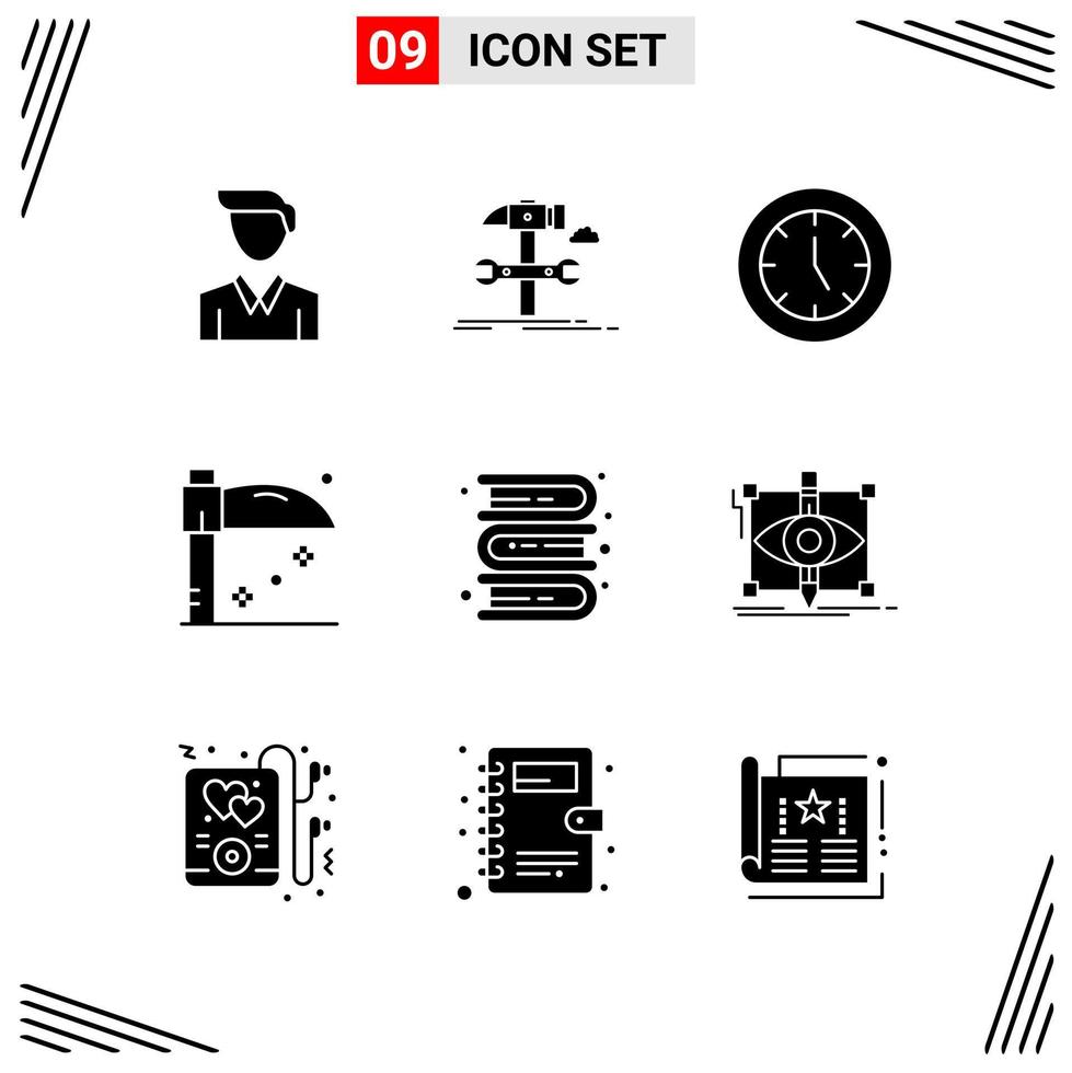 9 Icons Solid Style Grid Based Creative Glyph Symbols for Website Design Simple Solid Icon Signs Isolated on White Background 9 Icon Set vector