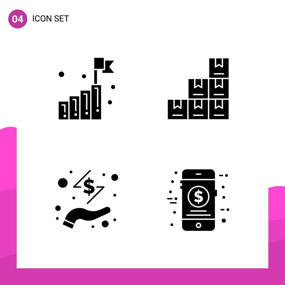 Glyph Icon set Pack of 4 Solid Icons isolated on White Background for responsive Website Design Print and Mobile Applications vector