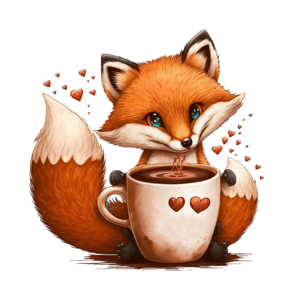 Valentinsfuchs mit einer Tasse Schokolade png