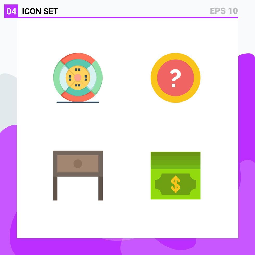 Set of 4 Commercial Flat Icons pack for film end print information household Editable Vector Design Elements