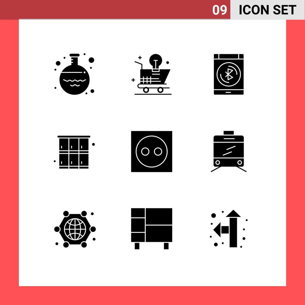 Modern Set of 9 Solid Glyphs and symbols such as apartment safe light bulb locker smartphone Editable Vector Design Elements