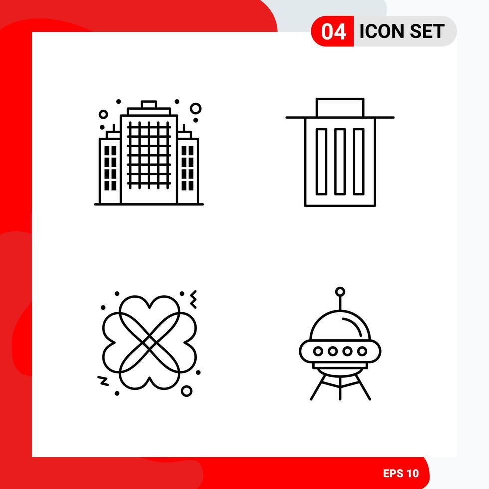 Creative Set of 4 Universal Outline Icons isolated on White Background vector