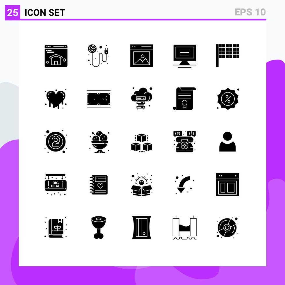 paquete de iconos de vector de stock de 25 signos y símbolos de línea para elementos de diseño de vector editables de monitor de hardware de contenido de bandera de corazón sangrante