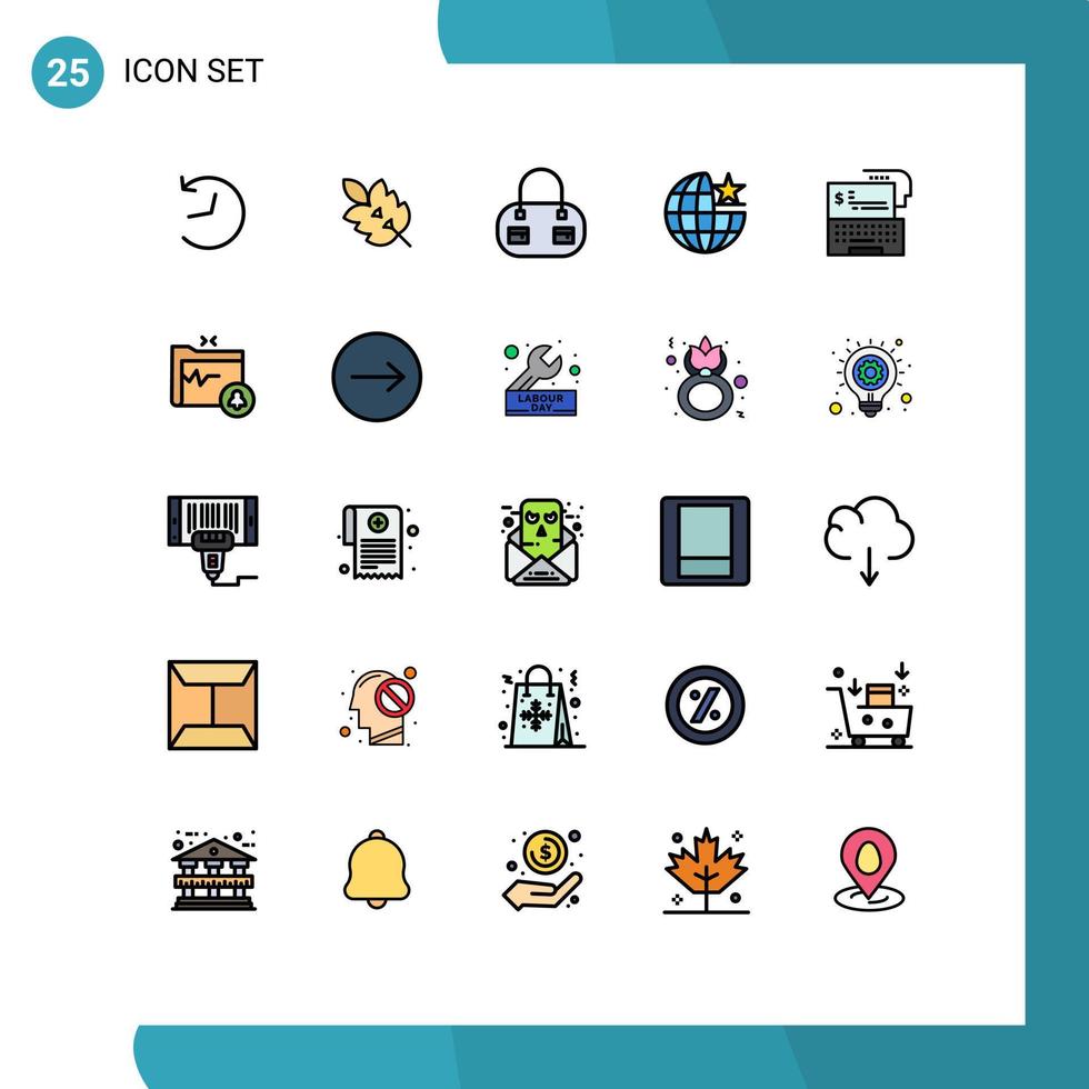25 Thematic Vector Filled line Flat Colors and Editable Symbols of money bank bag digital banking internet Editable Vector Design Elements