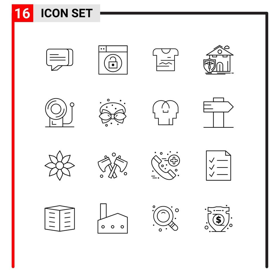 Set of 16 Modern UI Icons Symbols Signs for education protection tshirt casualty home Editable Vector Design Elements