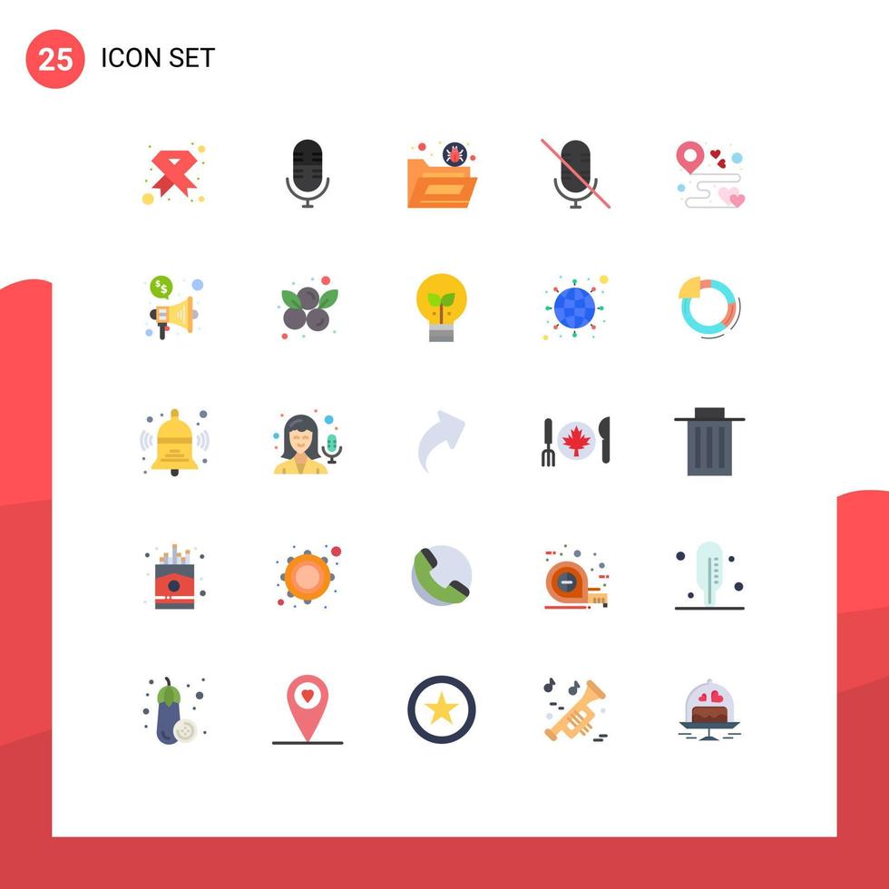 25 Creative Icons Modern Signs and Symbols of location mute bug microphone virus Editable Vector Design Elements