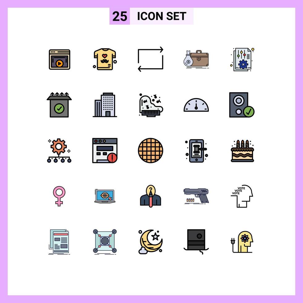 Group of 25 Modern Filled line Flat Colors Set for document open shirt case briefcase Editable Vector Design Elements