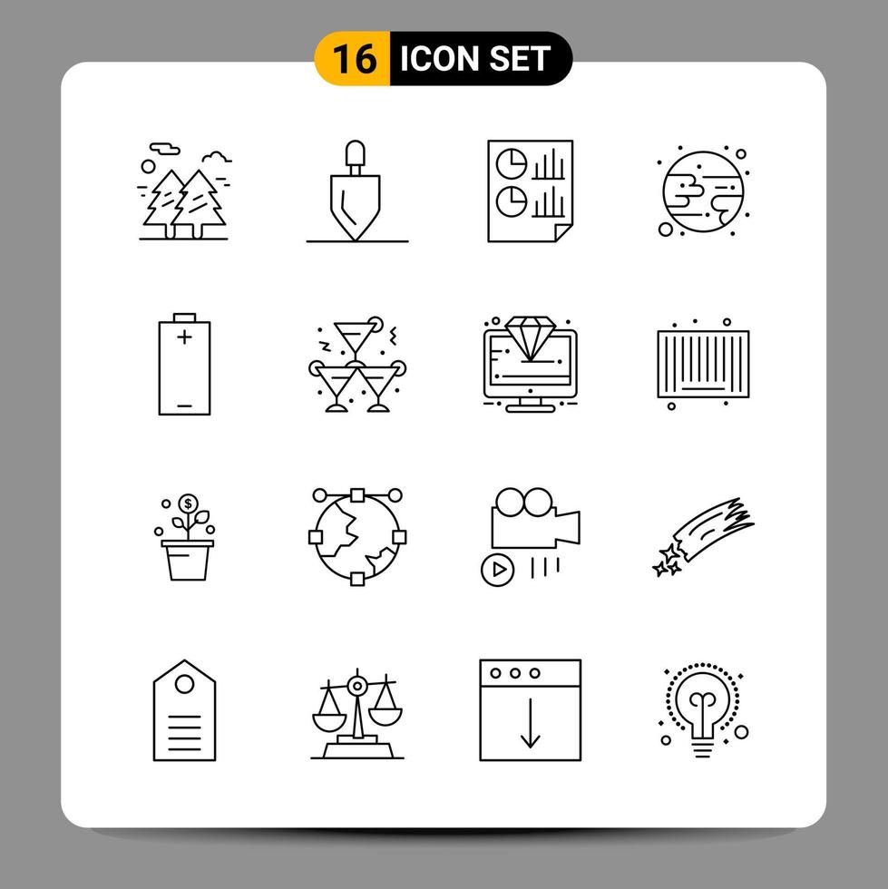 16 Black Icon Pack Outline Symbols Signs for Responsive designs on white background 16 Icons Set vector