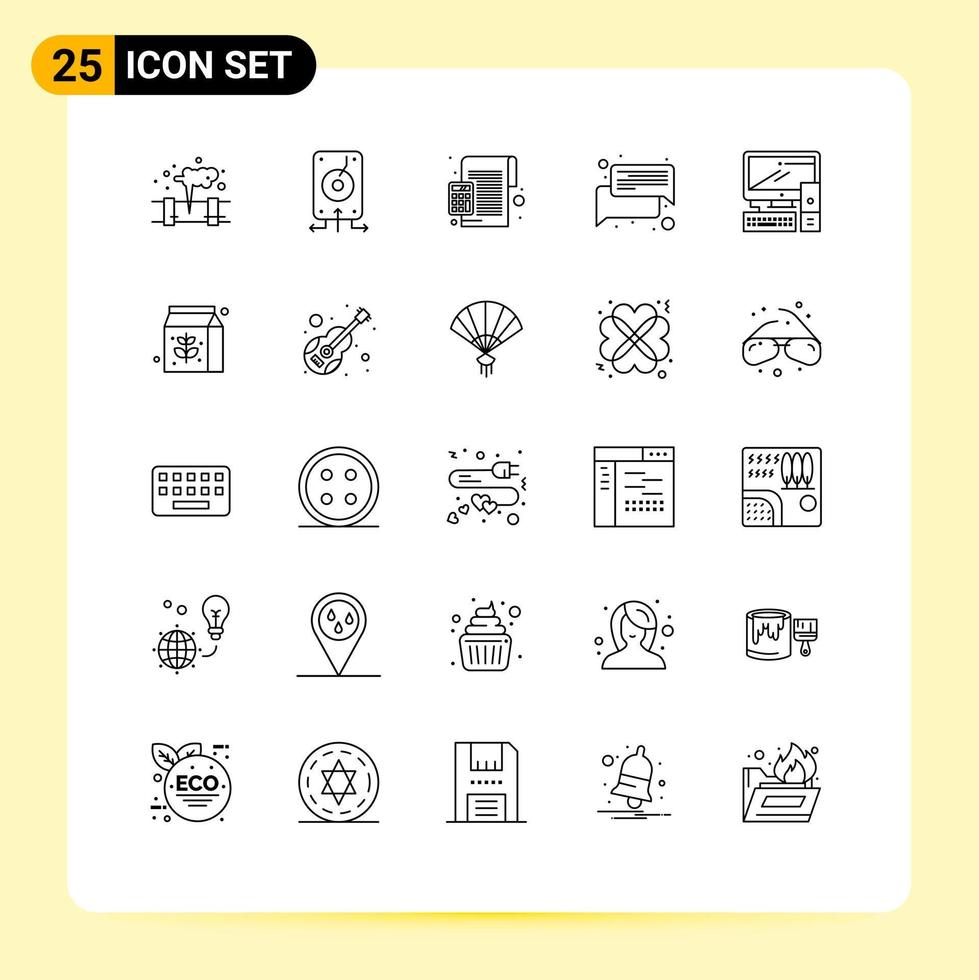 Line Pack of 25 Universal Symbols of message conversation storage chat calculator Editable Vector Design Elements