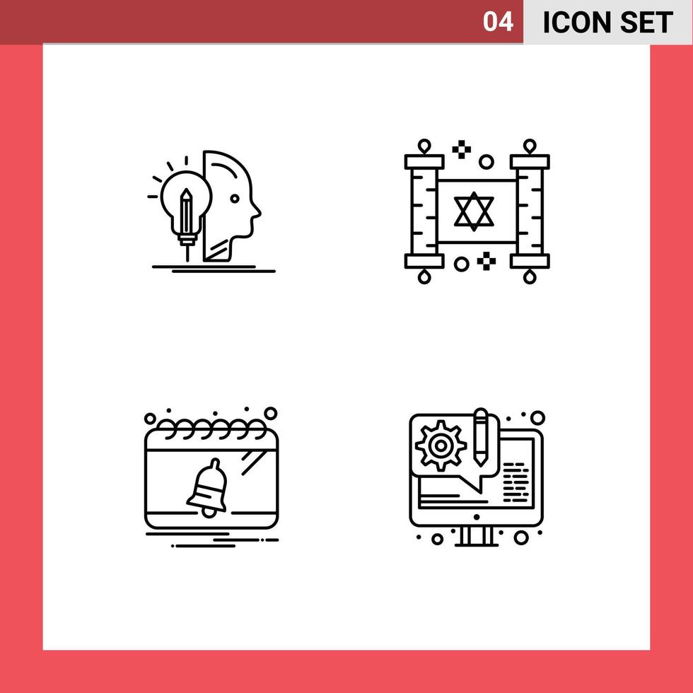 Mobile Interface Line Set of 4 Pictograms of user calendar programming party notification Editable Vector Design Elements