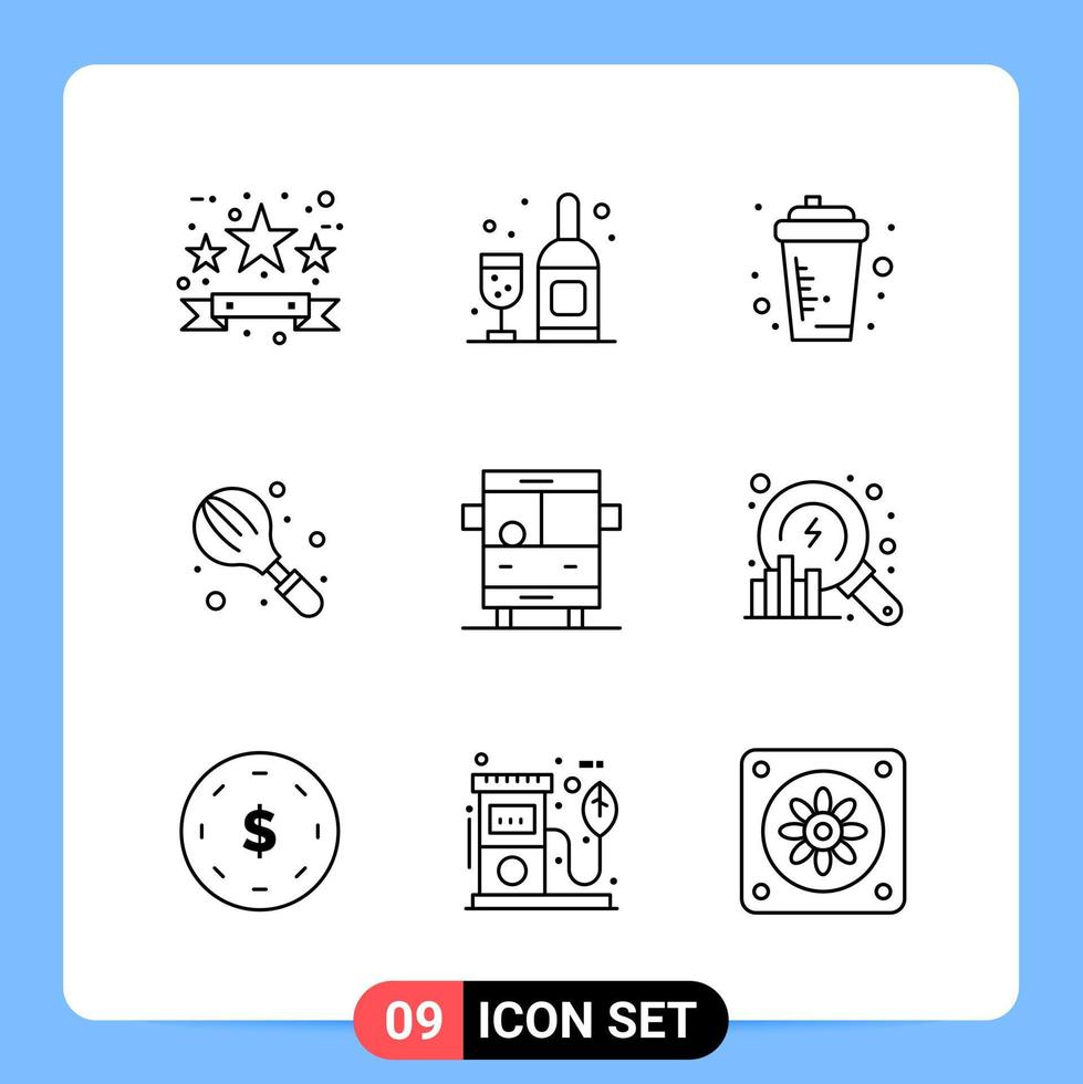 9 Line Black Icon Pack Outline Symbols for Mobile Apps isolated on white background 9 Icons Set vector