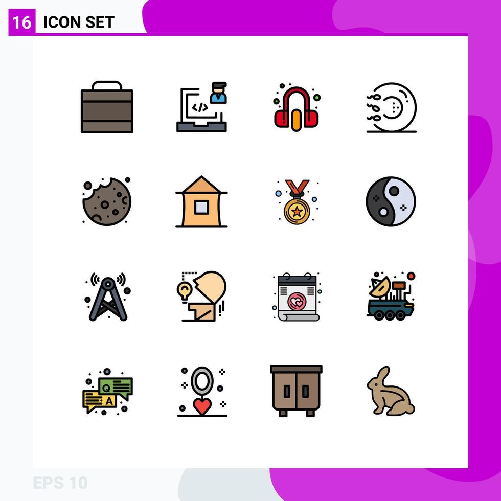 Modern Set of 16 Flat Color Filled Lines Pictograph of cake health customer form sperm Editable Creative Vector Design Elements