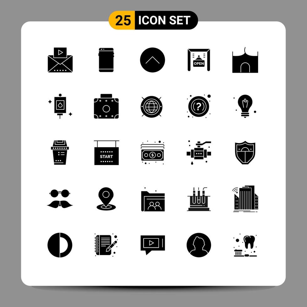 Group of 25 Modern Solid Glyphs Set for castle building shop samsung open multimedia Editable Vector Design Elements