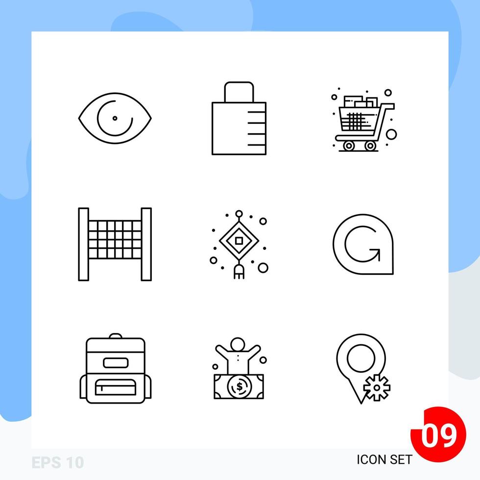 Modern Pack of 9 Icons Line Outline Symbols isolated on White Backgound for Website designing vector