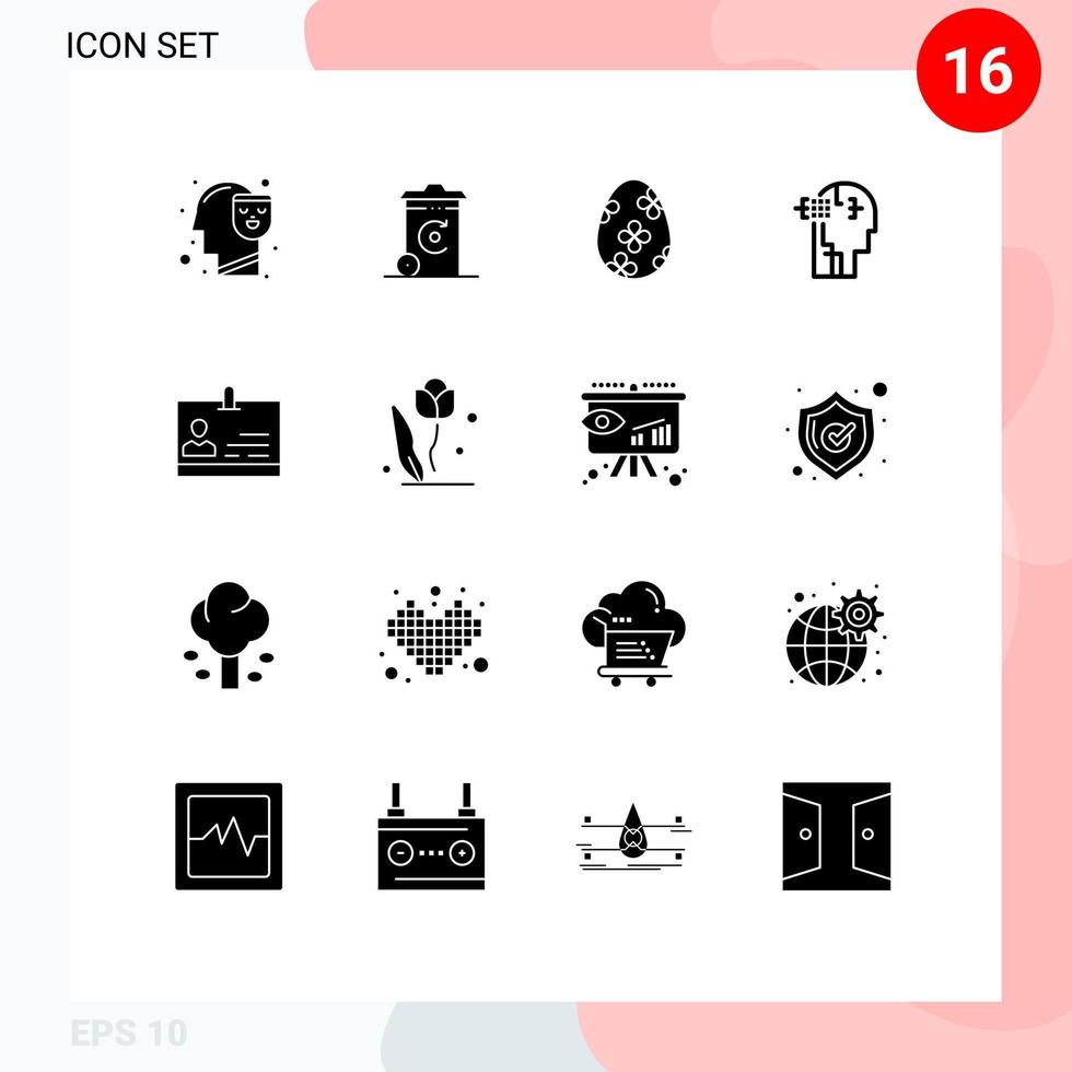 Pack of 16 creative Solid Glyphs of card head decoration man artifical Editable Vector Design Elements