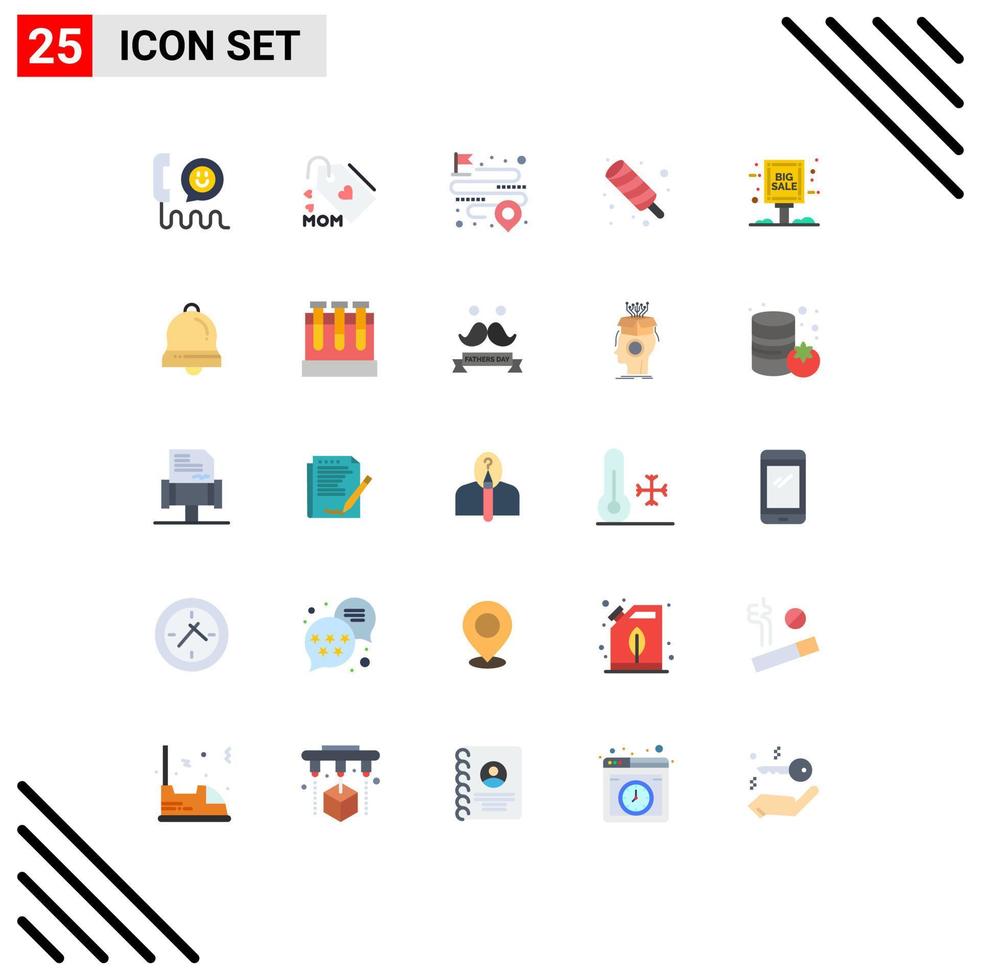 User Interface Pack of 25 Basic Flat Colors of board ice cream mother food route Editable Vector Design Elements
