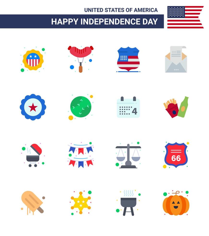 Stock Vector Icon Pack of American Day 16 Line Signs and Symbols for drink mail sign invitation envelope Editable USA Day Vector Design Elements