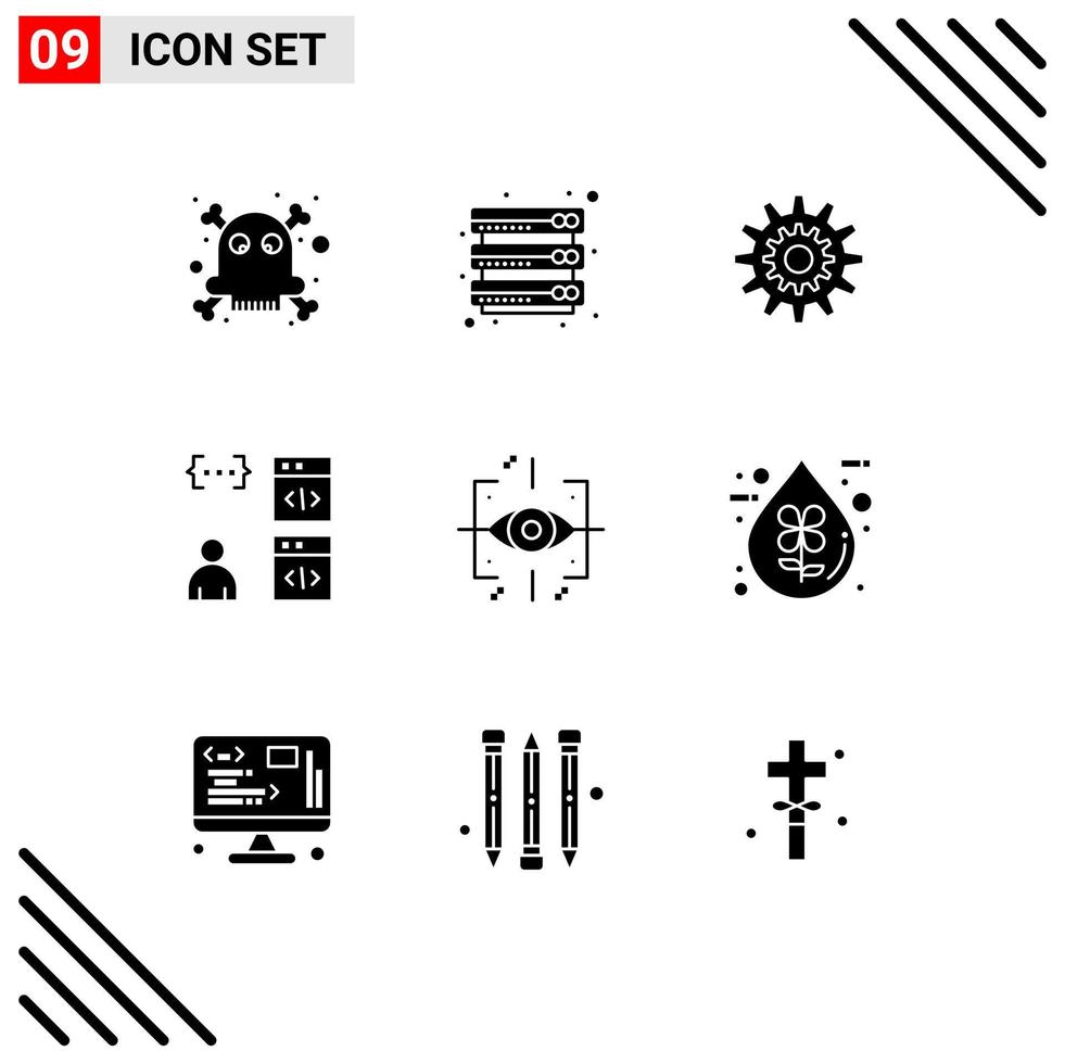 Universal Icon Symbols Group of 9 Modern Solid Glyphs of develop browser cog app wheel Editable Vector Design Elements