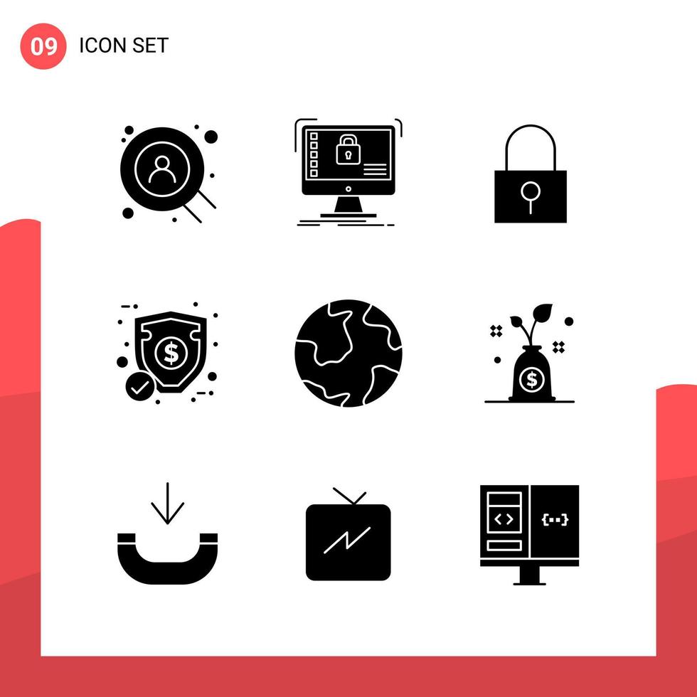 Pack of 9 Universal Glyph Icons for Print Media on White Background vector