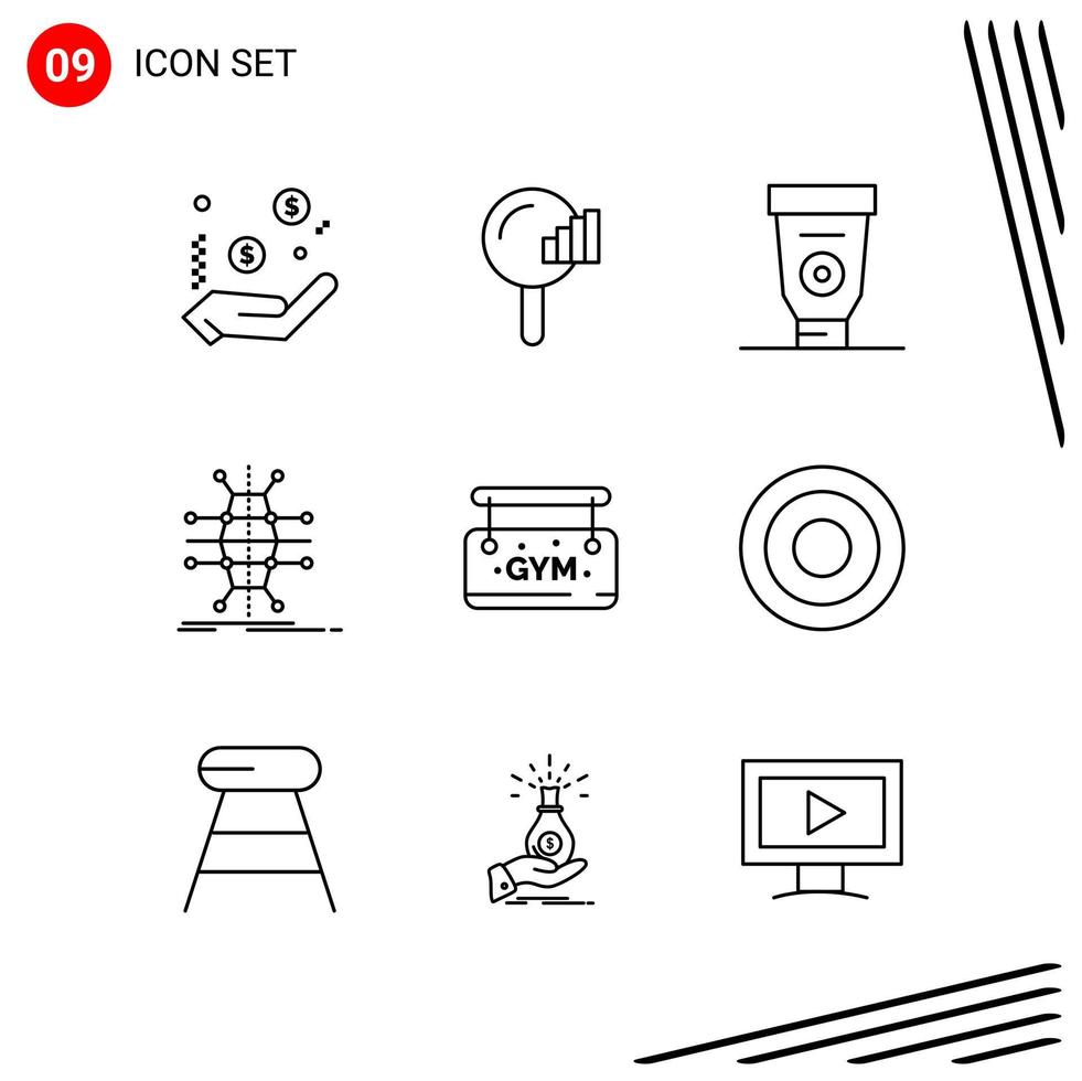 Collection of 9 Vector Icons in Line style Pixle Perfect Outline Symbols for Web and Mobile Line Icon Signs on White Background 9 Icons