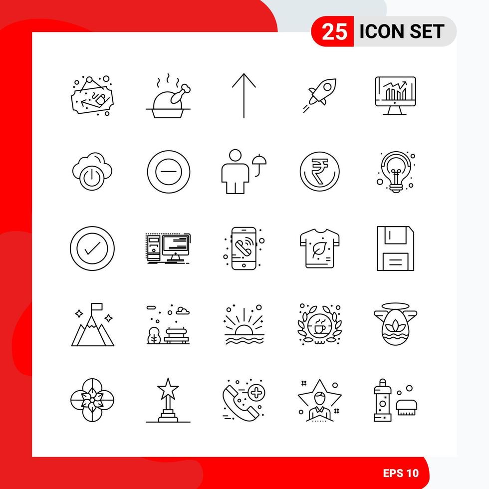 Creative Set of 25 Universal Outline Icons isolated on White Background vector