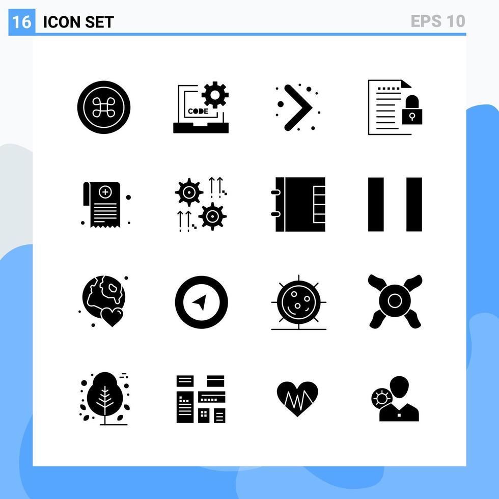 moderno 16 iconos de estilo sólido símbolos de glifo para uso general signo de icono sólido creativo aislado sobre fondo blanco paquete de 16 iconos vector