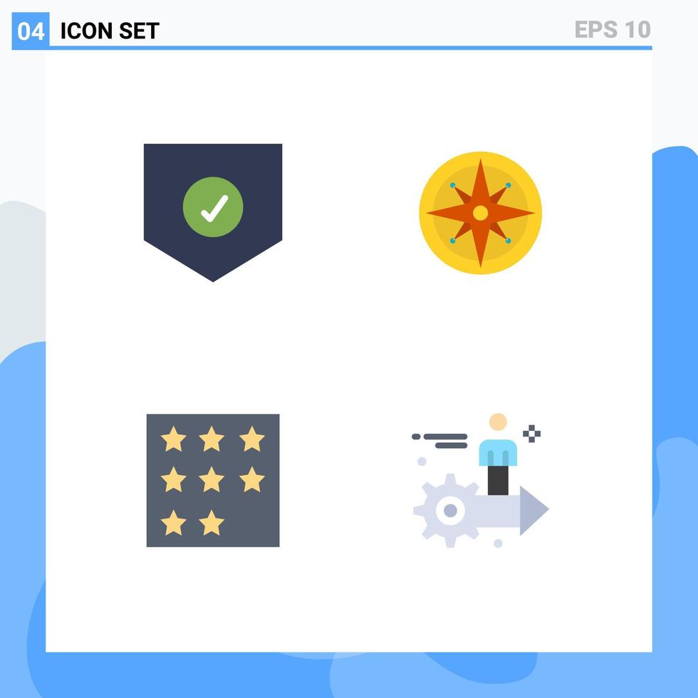 Pack of 4 creative Flat Icons of check achievement shield navigation office Editable Vector Design Elements