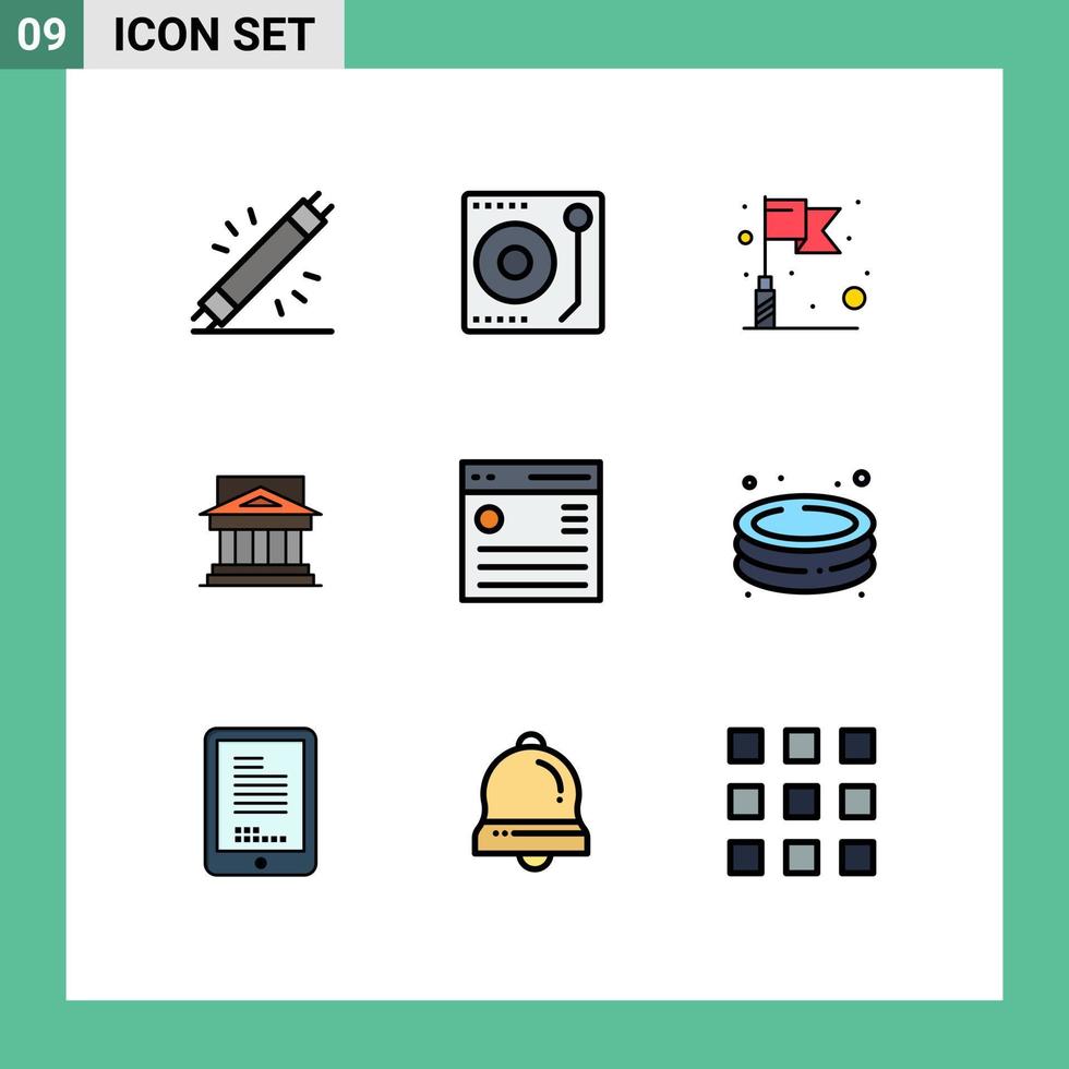 Pictogram Set of 9 Simple Filledline Flat Colors of government court player building bank Editable Vector Design Elements