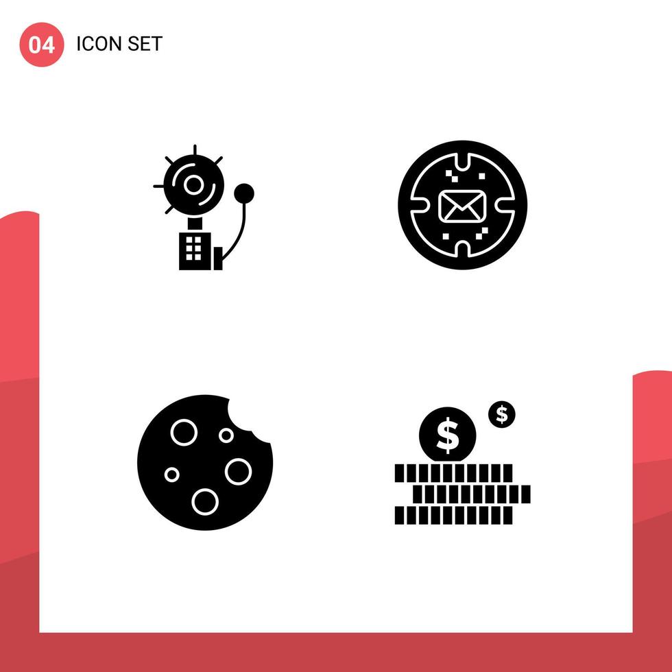Mobile Interface Solid Glyph Set of Pictograms of alarm breakfast fire finance dinner Editable Vector Design Elements