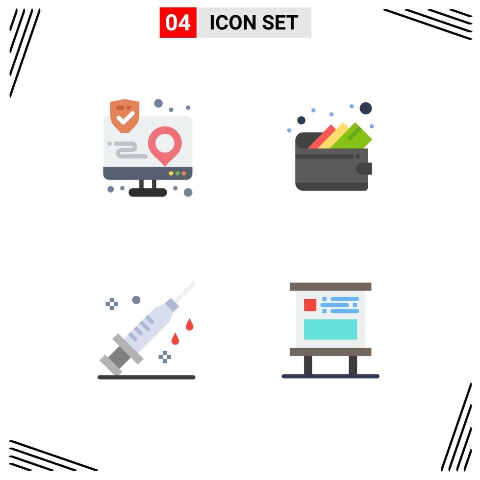 Universal Icon Symbols Group of 4 Modern Flat Icons of action medical interface money vaccine Editable Vector Design Elements