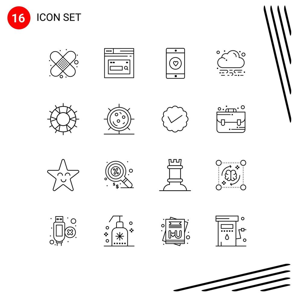 16 Thematic Vector Outlines and Editable Symbols of lifebuoy cloud application green heart Editable Vector Design Elements