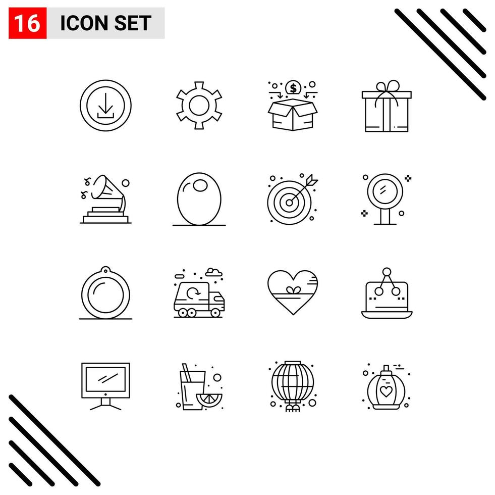Pictogram Set of 16 Simple Outlines of speaker music funding motivation gift Editable Vector Design Elements