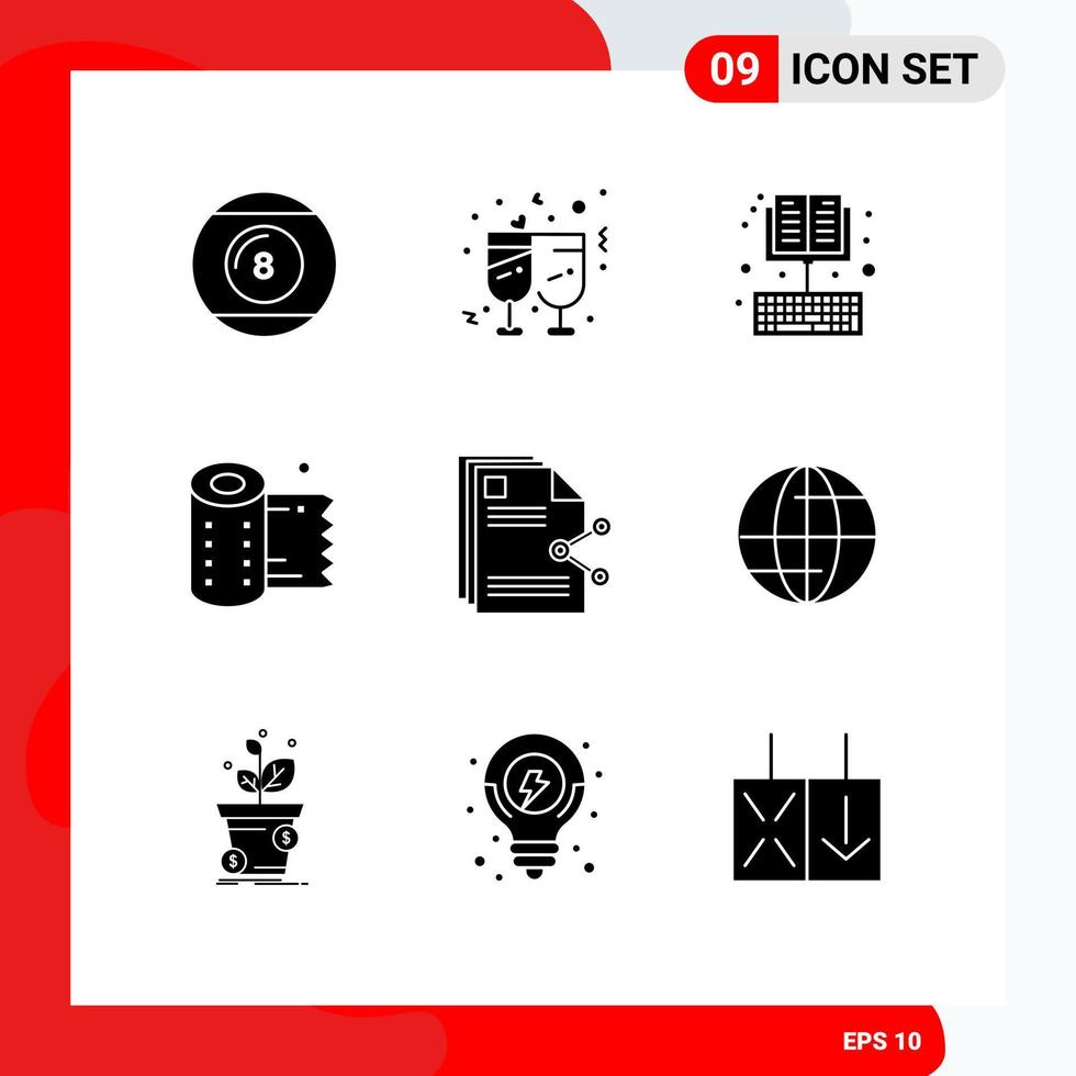 9 Universal Solid Glyphs Set for Web and Mobile Applications tissue paper reception cleaning education Editable Vector Design Elements