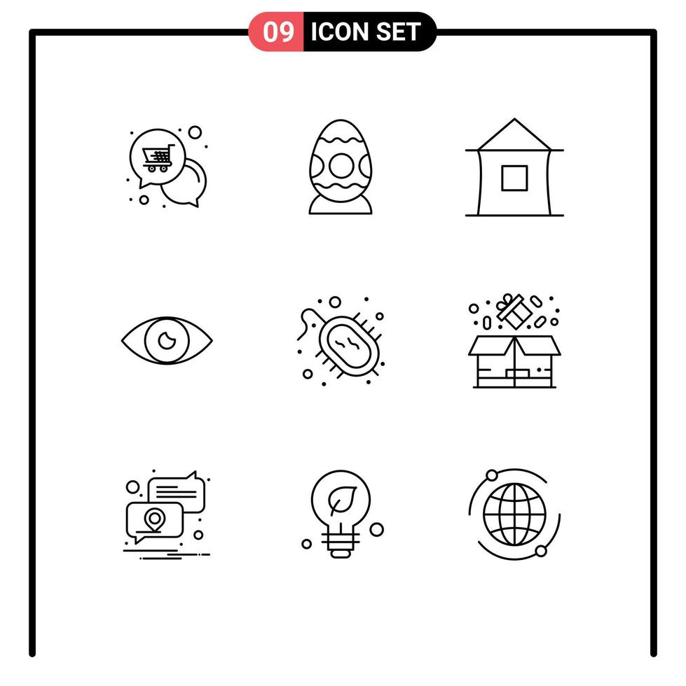 Modern Set of 9 Outlines Pictograph of eye basic egg app hut Editable Vector Design Elements