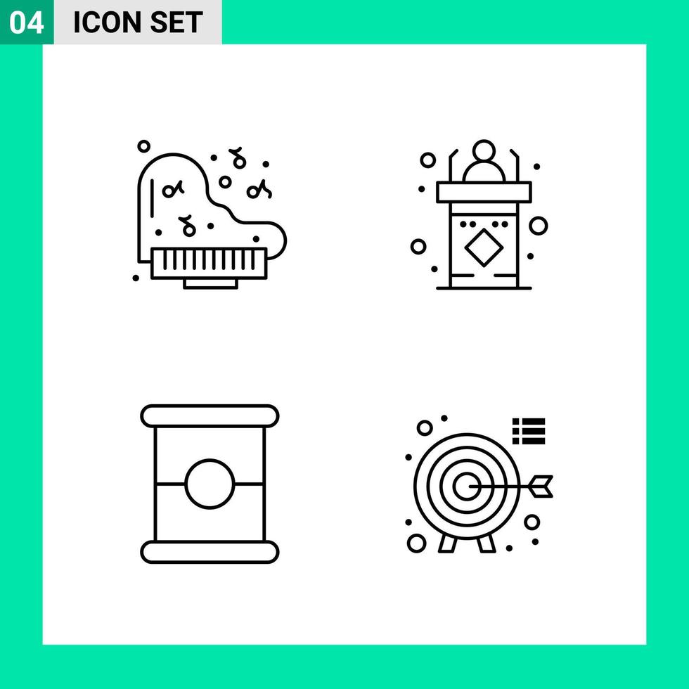 paquete de 4 iconos de estilo de línea establece símbolos de esquema para imprimir signos creativos aislados en fondo blanco 4 conjunto de iconos vector