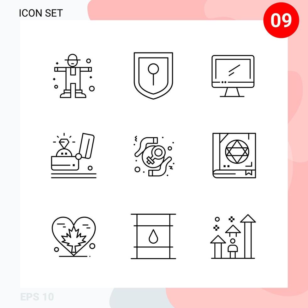 Vector Pack of 9 Icons in Line Style Creative Outline Pack isolated on White Background for Web and Mobile