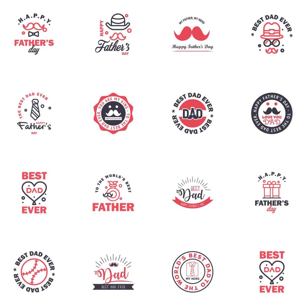 feliz día del padre 16 tipografía negra y rosa conjunto emblemas vectoriales letras para tarjetas de felicitación pancartas diseño de camiseta eres el mejor padre elementos de diseño vectorial editables vector