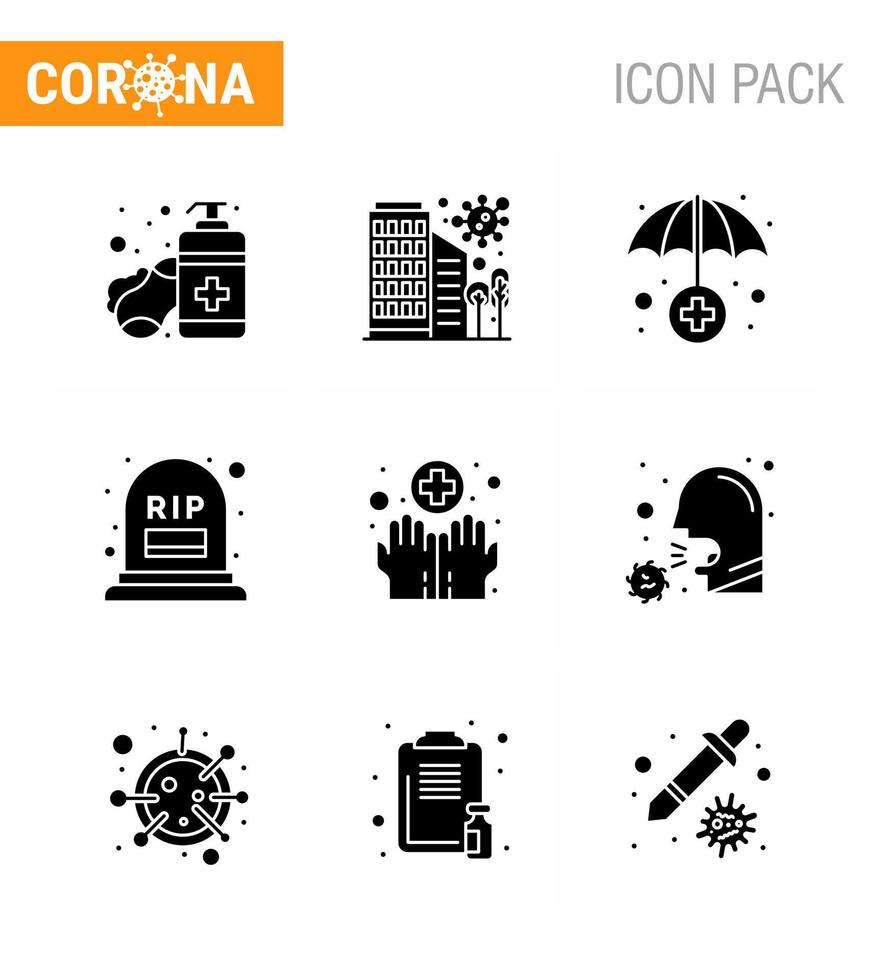 Covid19 icon set for infographic 9 Solid Glyph Black pack such as hands mortality safety grave medical viral coronavirus 2019nov disease Vector Design Elements